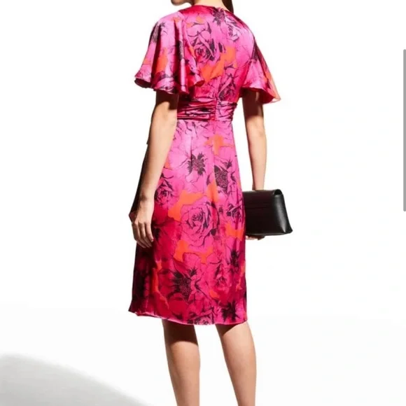 Theia Sadie Floral Satin Wrap Dress ,size 4 - Picture 7 of 7
